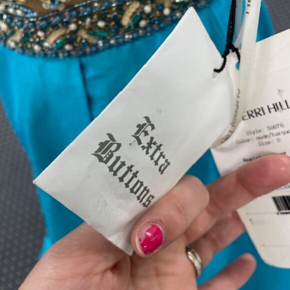 Sherri Hill Formal Dress Style 50076 Turquoise Size 0, NWT - Picture 8 of 12